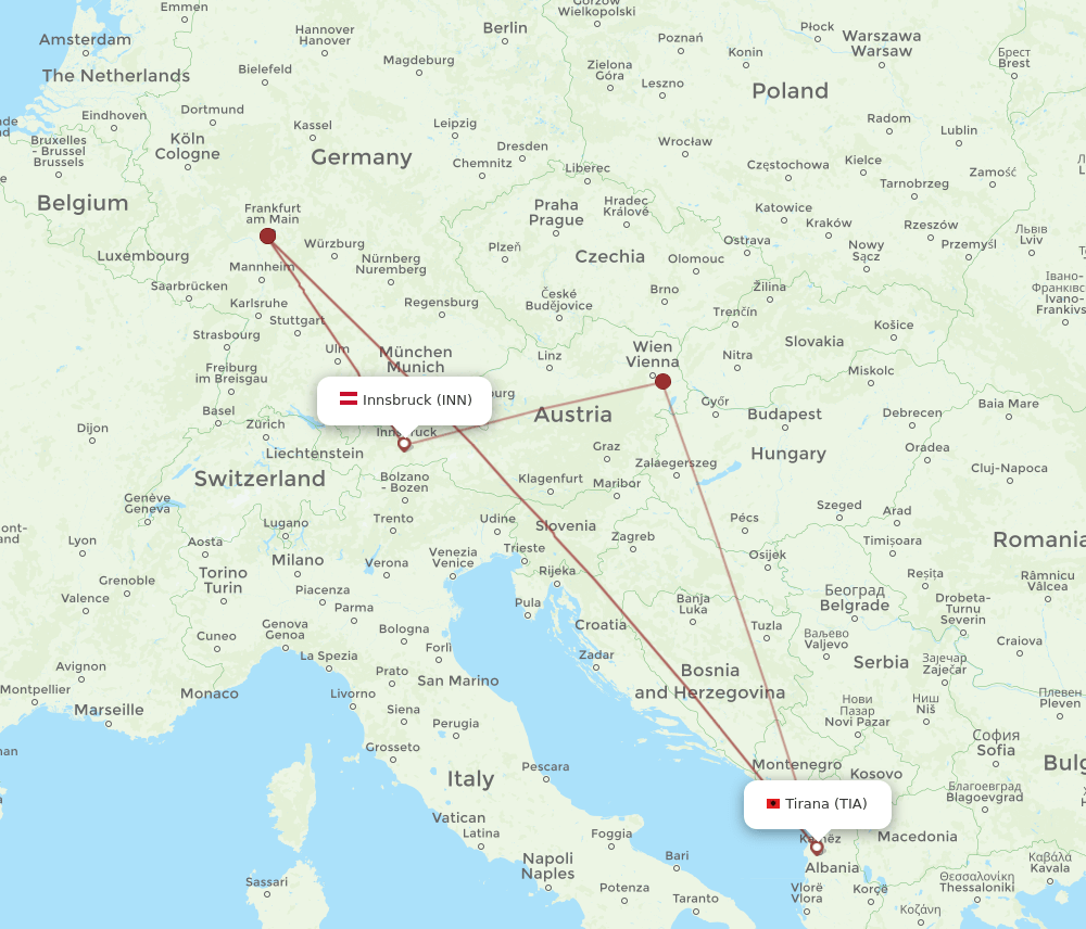 INN to TIA flights and routes map