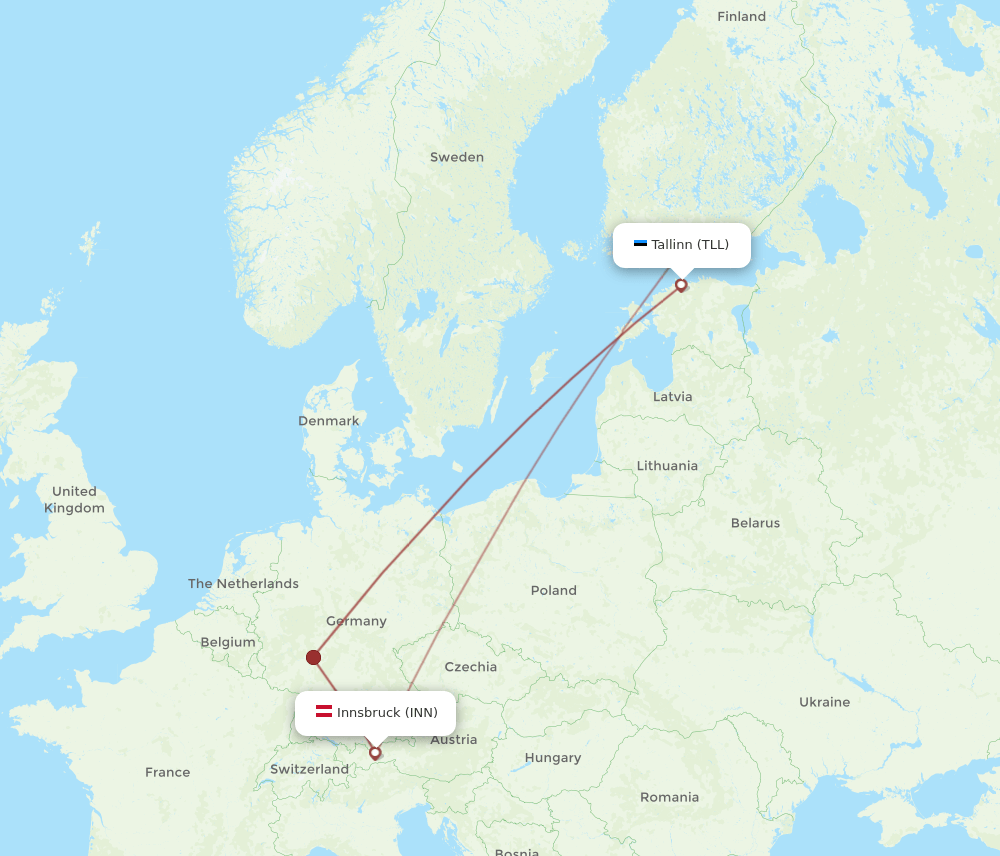 Innsbruck - Tallinn route map and flight paths