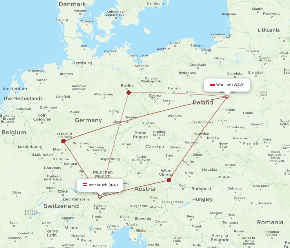 INN to WAW flights and routes map