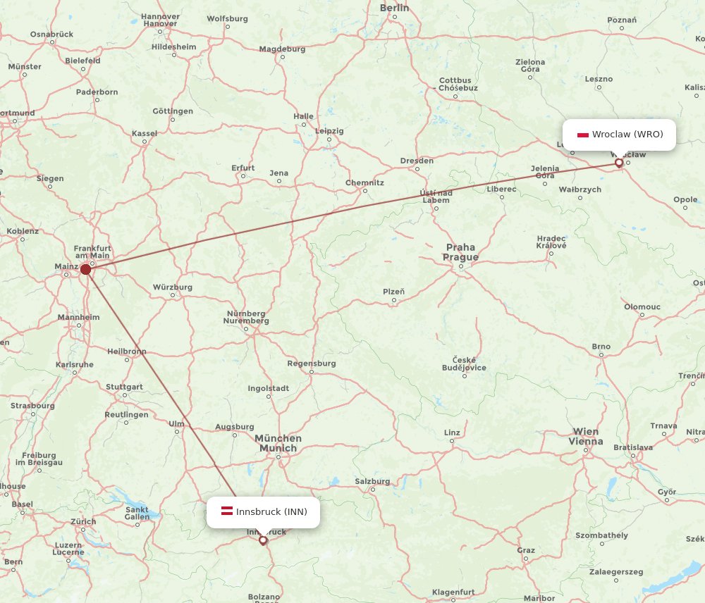 Innsbruck - Wroclaw route map and flight paths