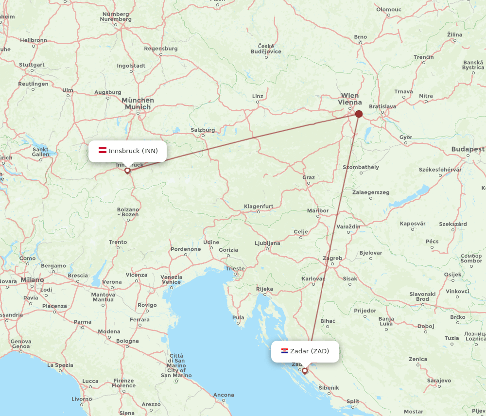 INN to ZAD flights and routes map
