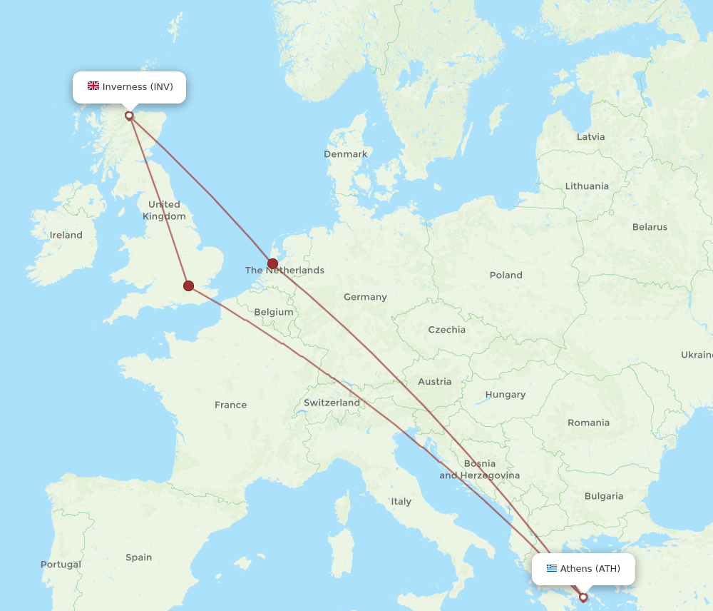 INV to ATH flights and routes map