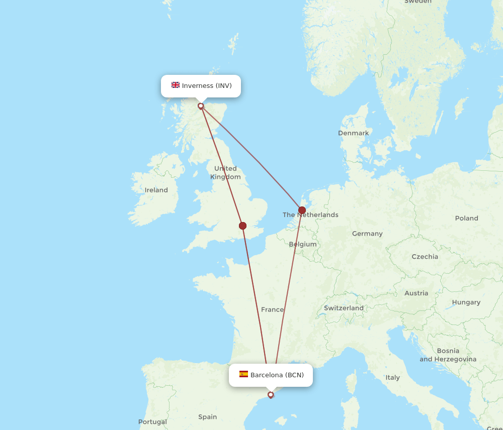 INV to BCN flights and routes map