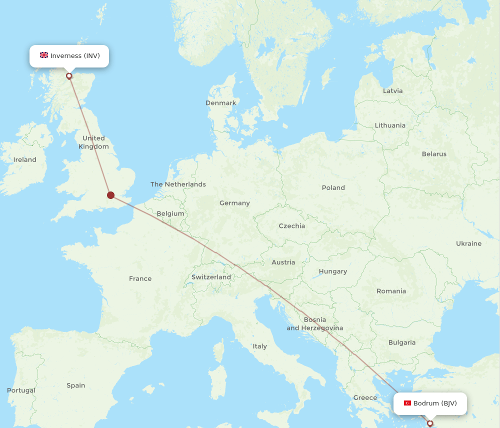 BJV to INV flights and routes map