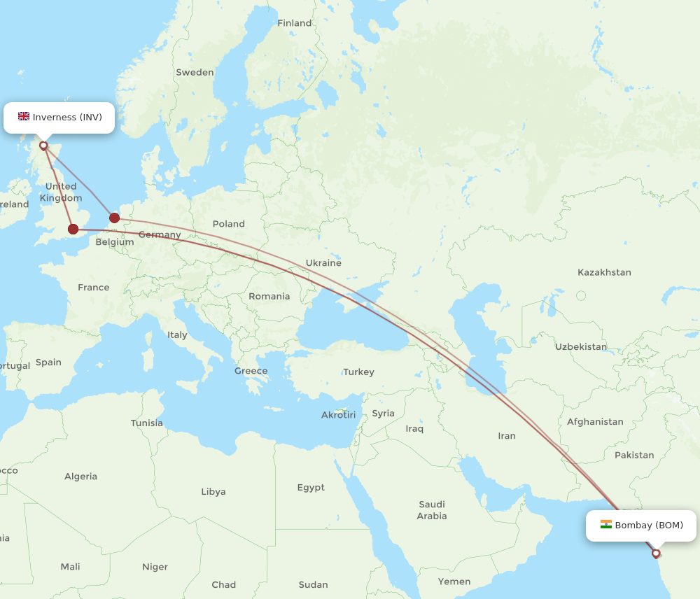INV to BOM flights and routes map