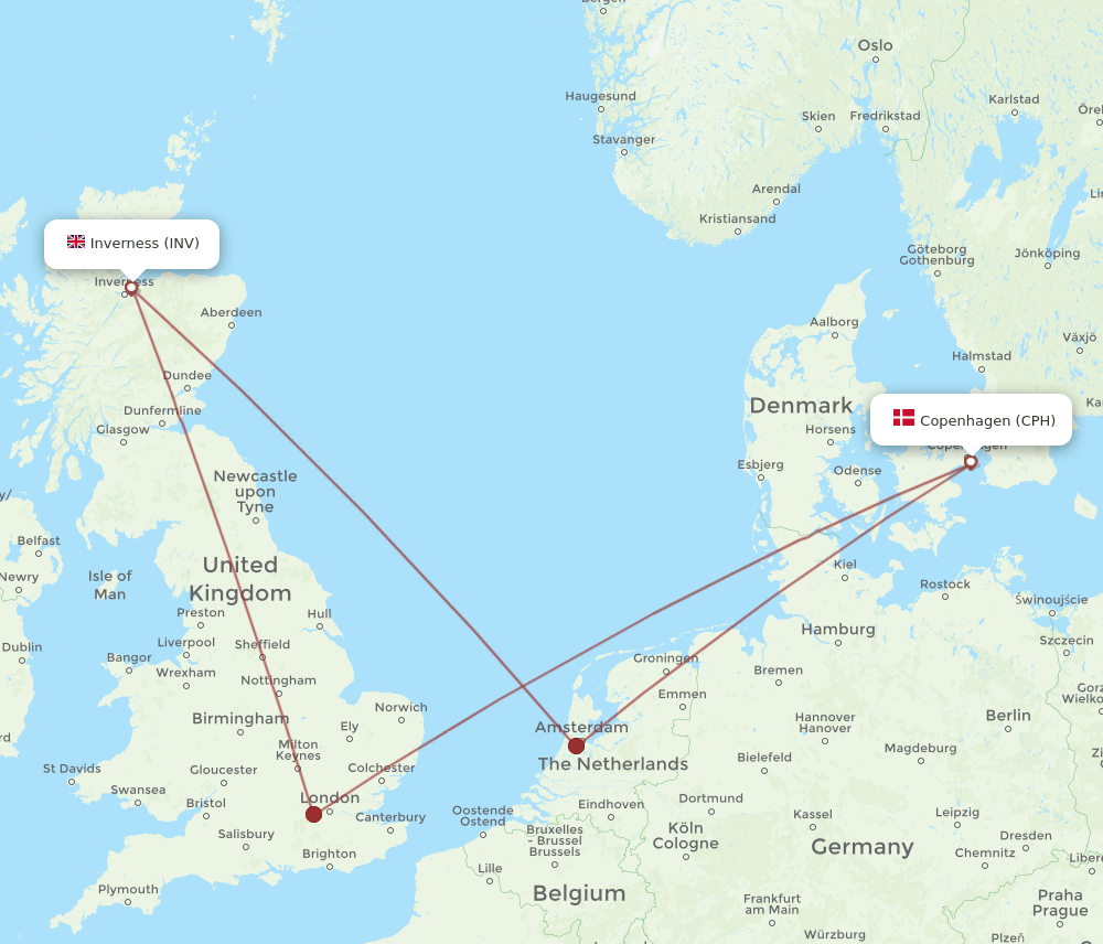 INV to CPH flights and routes map