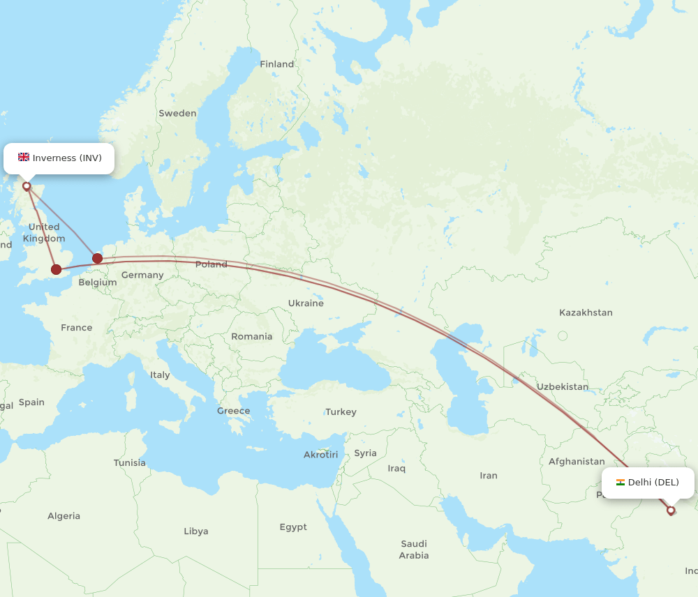 INV to DEL flights and routes map