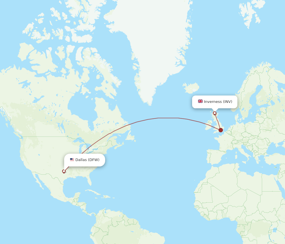 INV to DFW flights and routes map