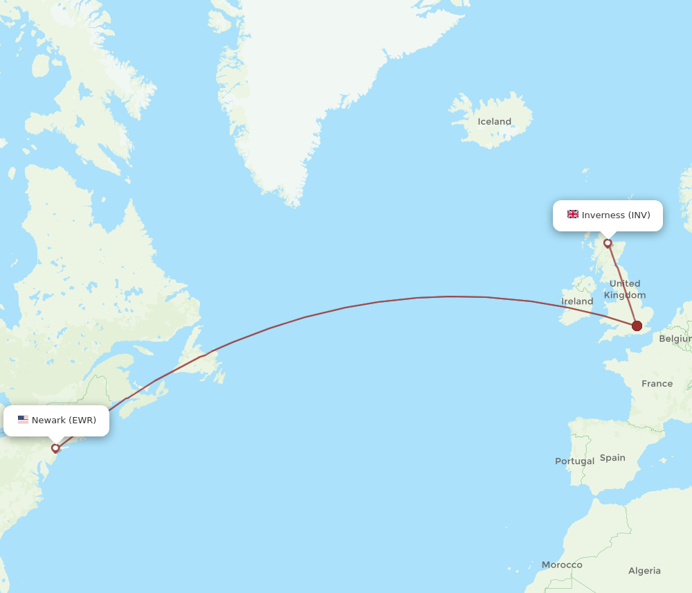 INV-EWR flight routes
