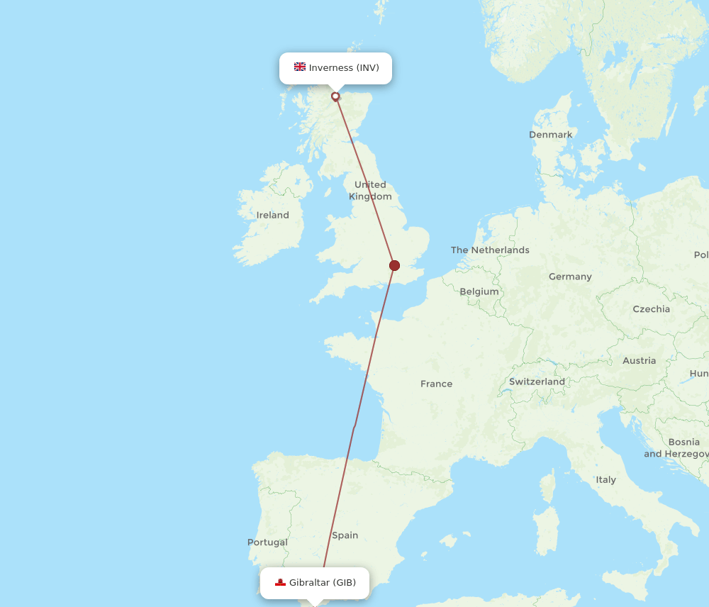 Inverness - Gibraltar route map and flight paths