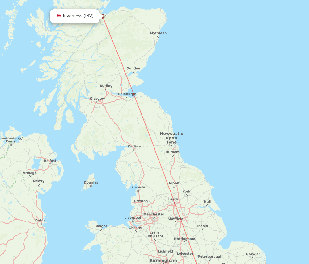 Inverness - London route map and flight paths
