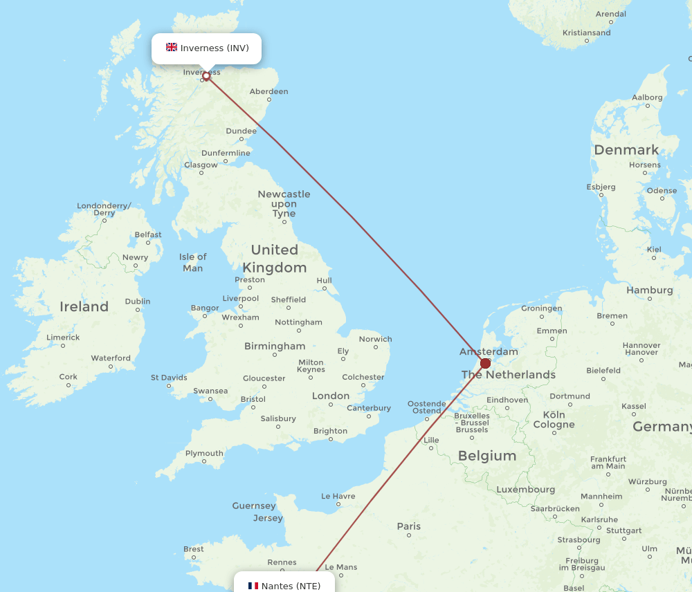 INV to NTE flights and routes map