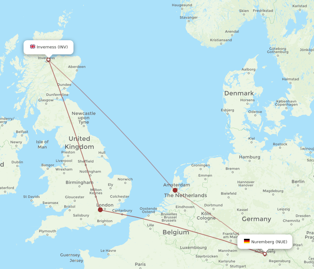 INV to NUE flights and routes map