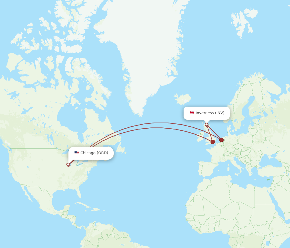 INV to ORD flights and routes map