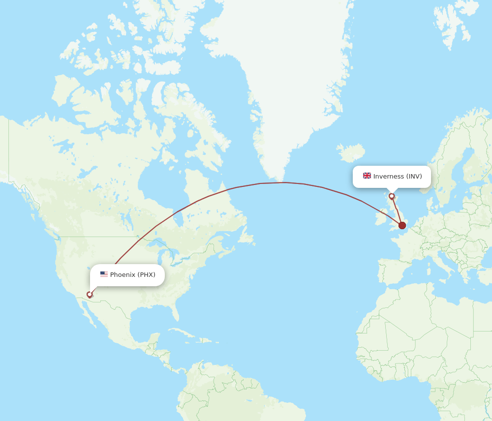 INV to PHX flights and routes map