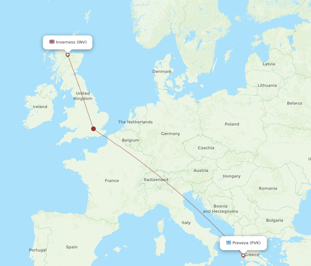 Preveza - Inverness route map and flight paths