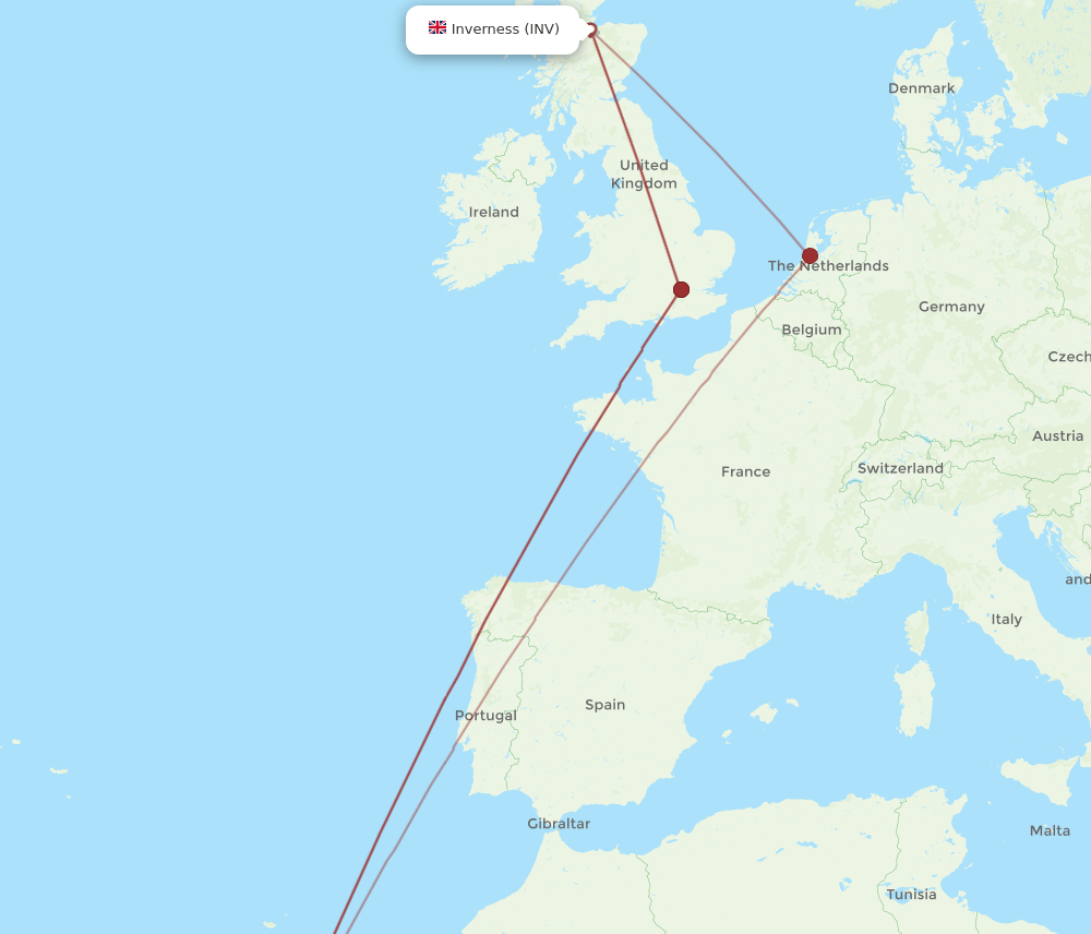 INV to TFS flights and routes map