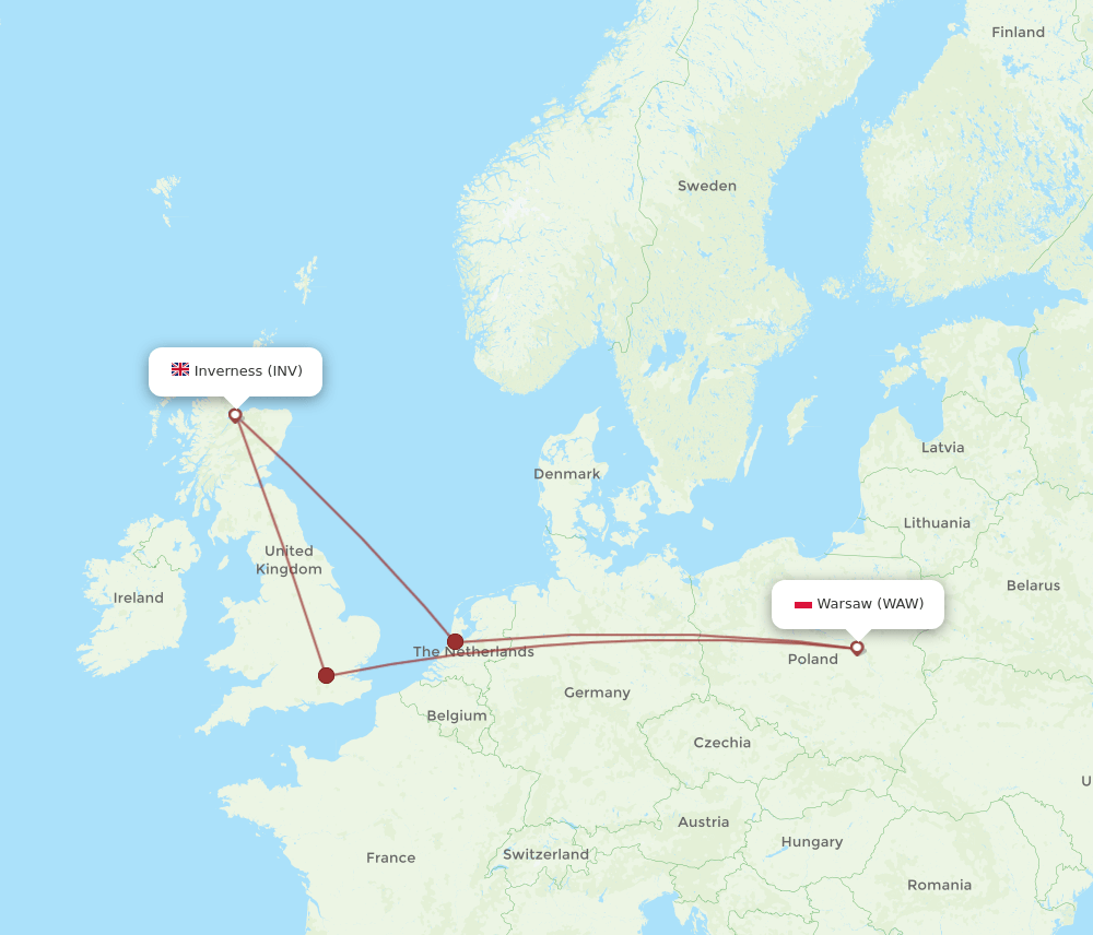 INV to WAW flights and routes map