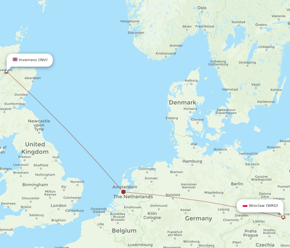 Wroclaw - Inverness route map and flight paths