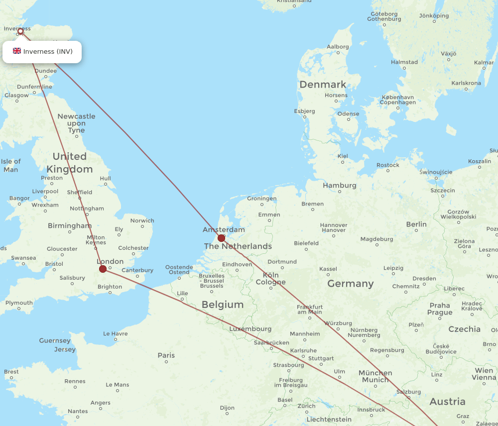 Zagreb - Inverness route map and flight paths