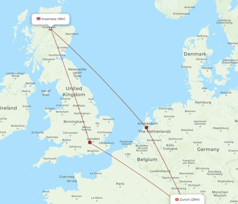 Zurich - Inverness route map and flight paths