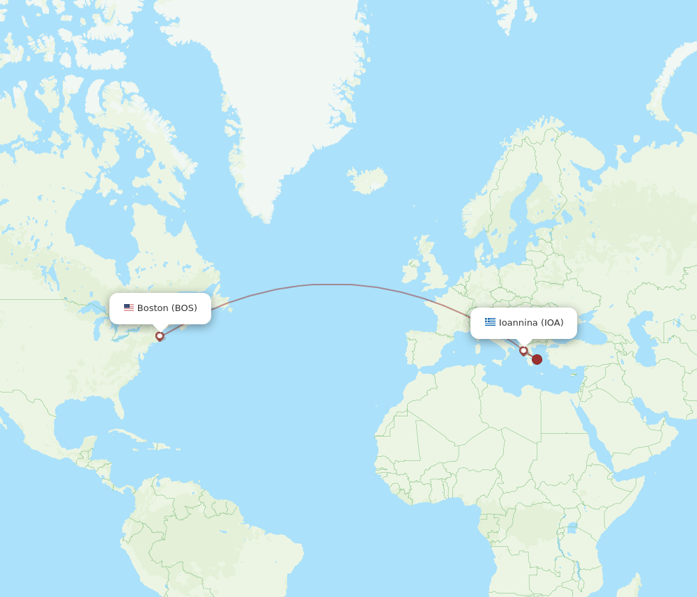 Boston - Ioannina route map and flight paths