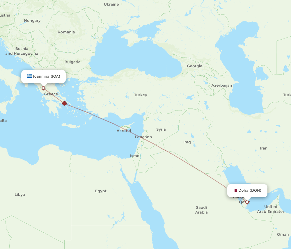 Doha - Ioannina route map and flight paths