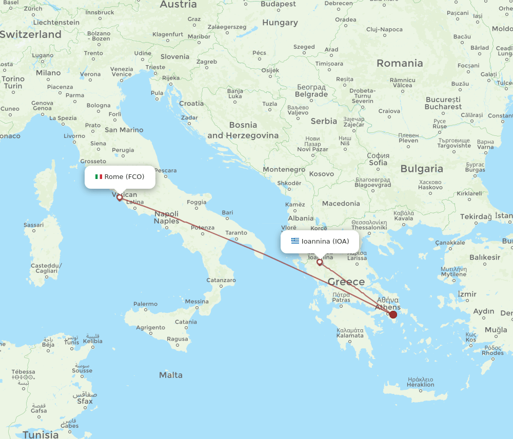 Rome - Ioannina route map and flight paths
