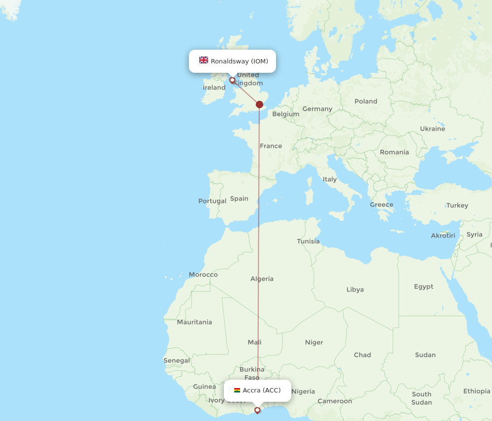 Accra - Isle Of Man route map and flight paths