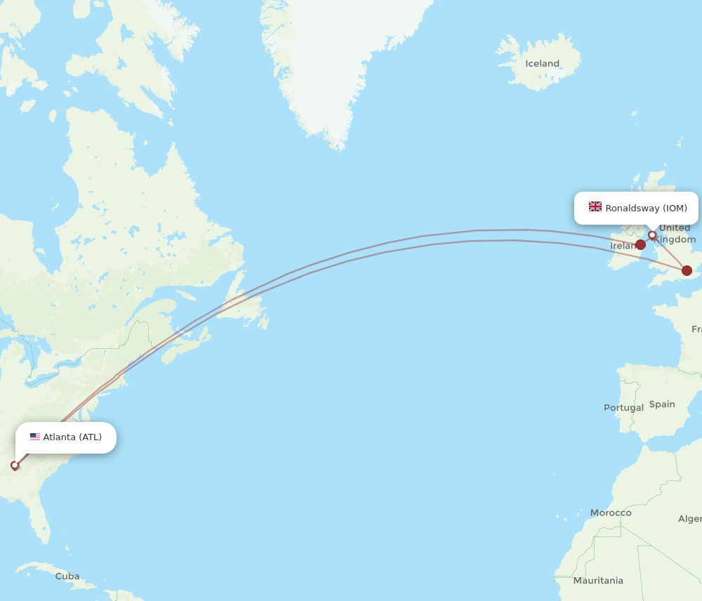 IOM to ATL flights and routes map