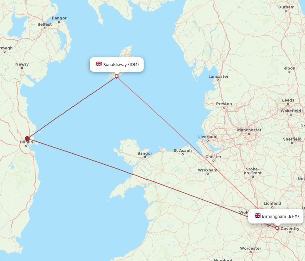 IOM to BHX flights and routes map