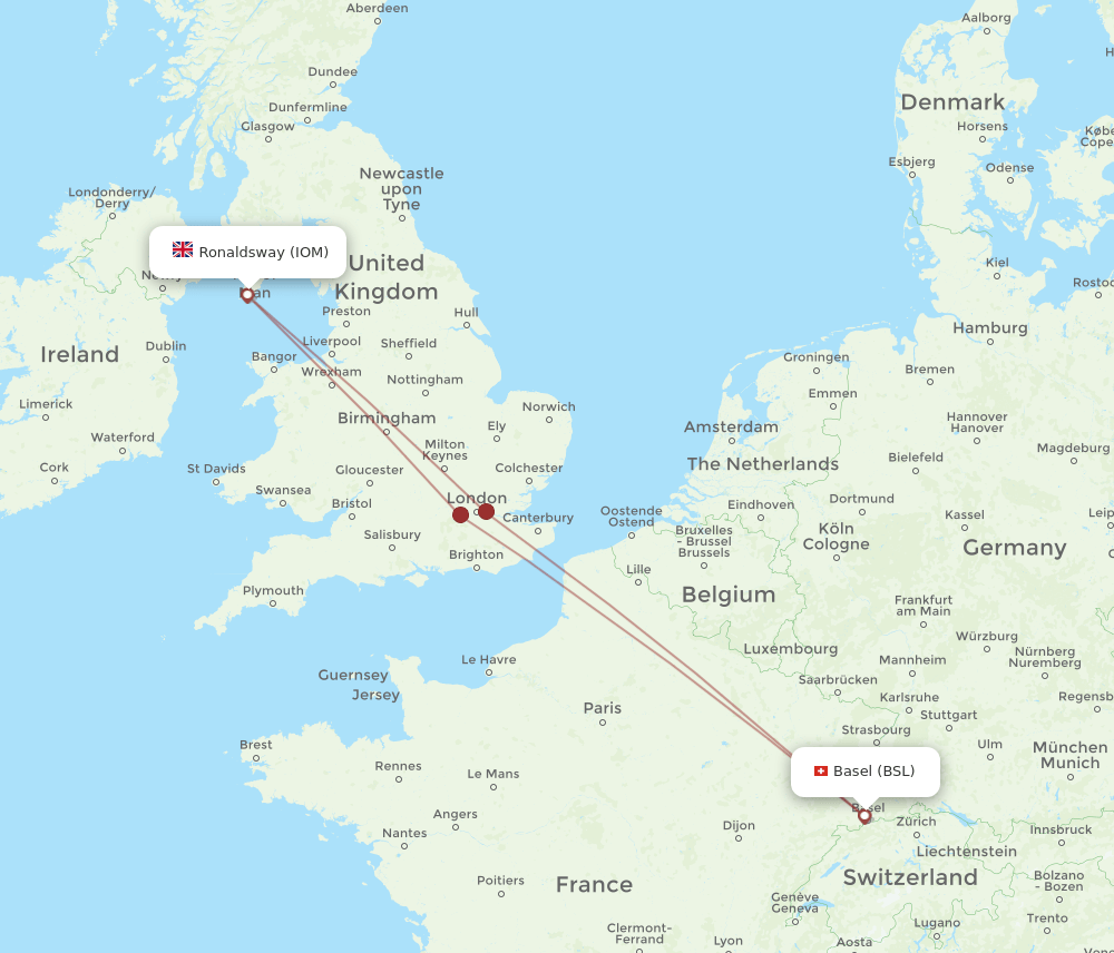 IOM to BSL flights and routes map