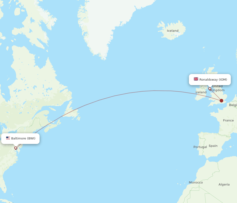 IOM-BWI flight routes