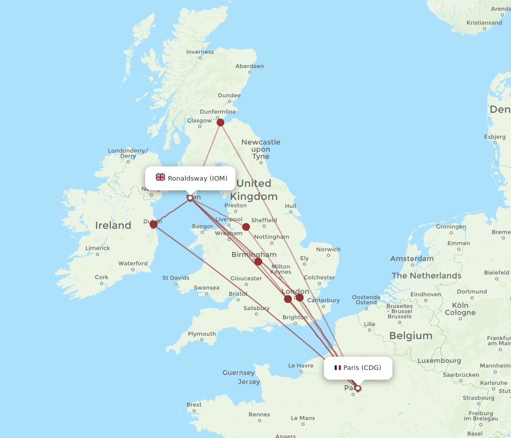 IOM-CDG flight routes