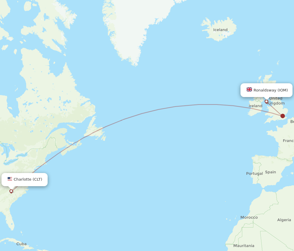 IOM to CLT flights and routes map