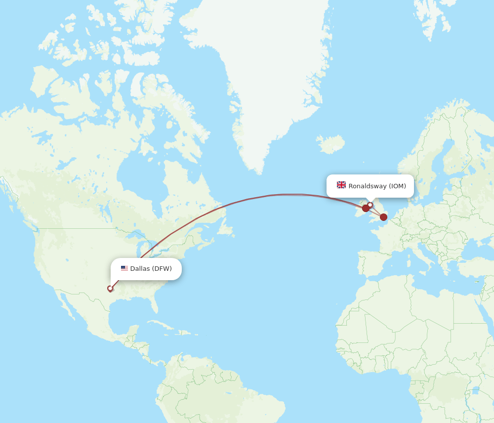 IOM to DFW flights and routes map