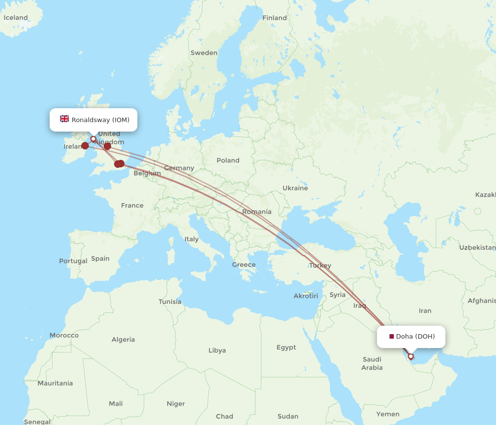 IOM-DOH flight routes