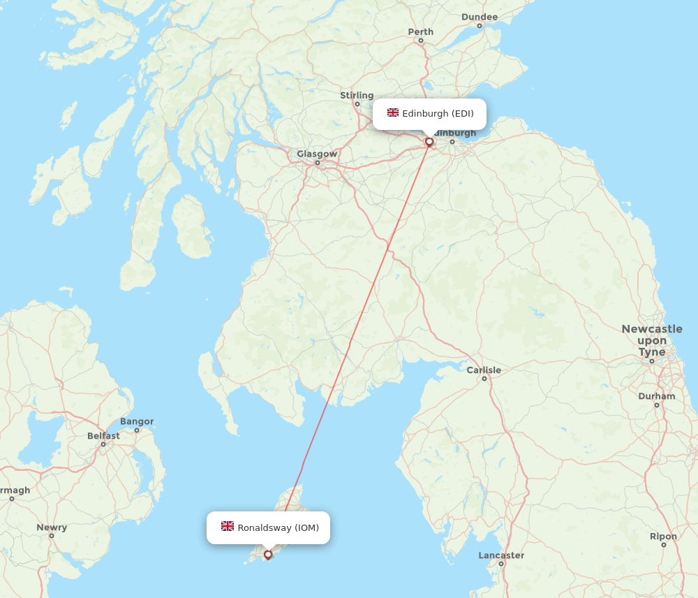 Isle Of Man - Edinburgh route map and flight paths