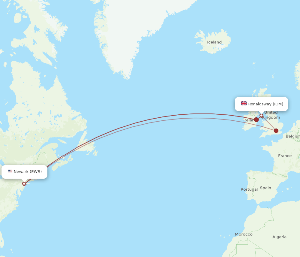 IOM to EWR flights and routes map