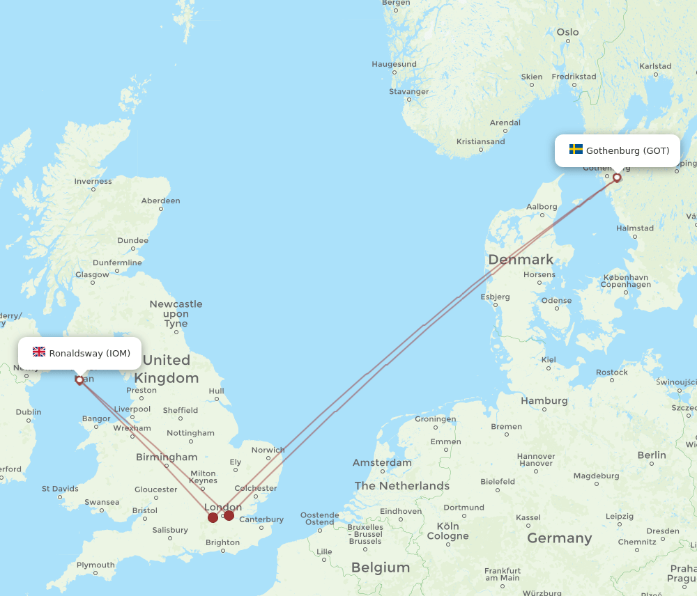 IOM to GOT flights and routes map