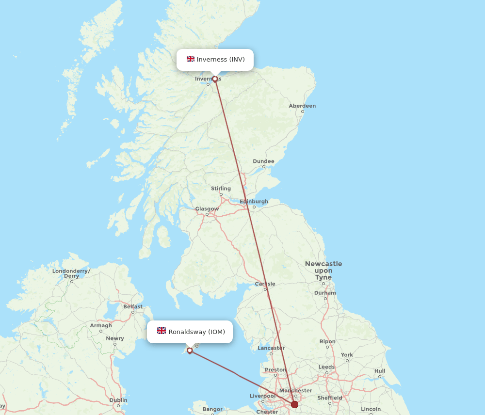 IOM to INV flights and routes map