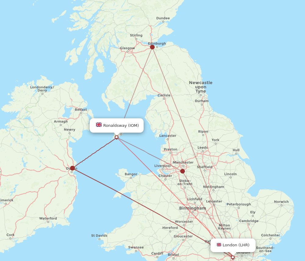 IOM to LHR flights and routes map