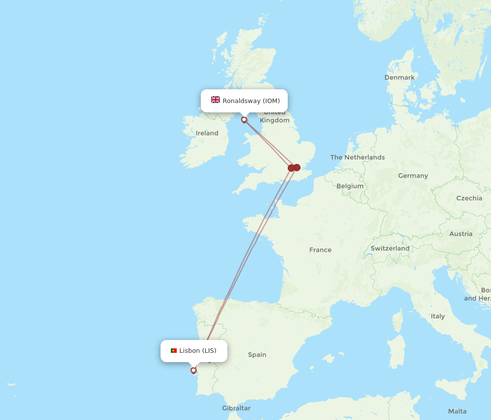 IOM-LIS flight routes