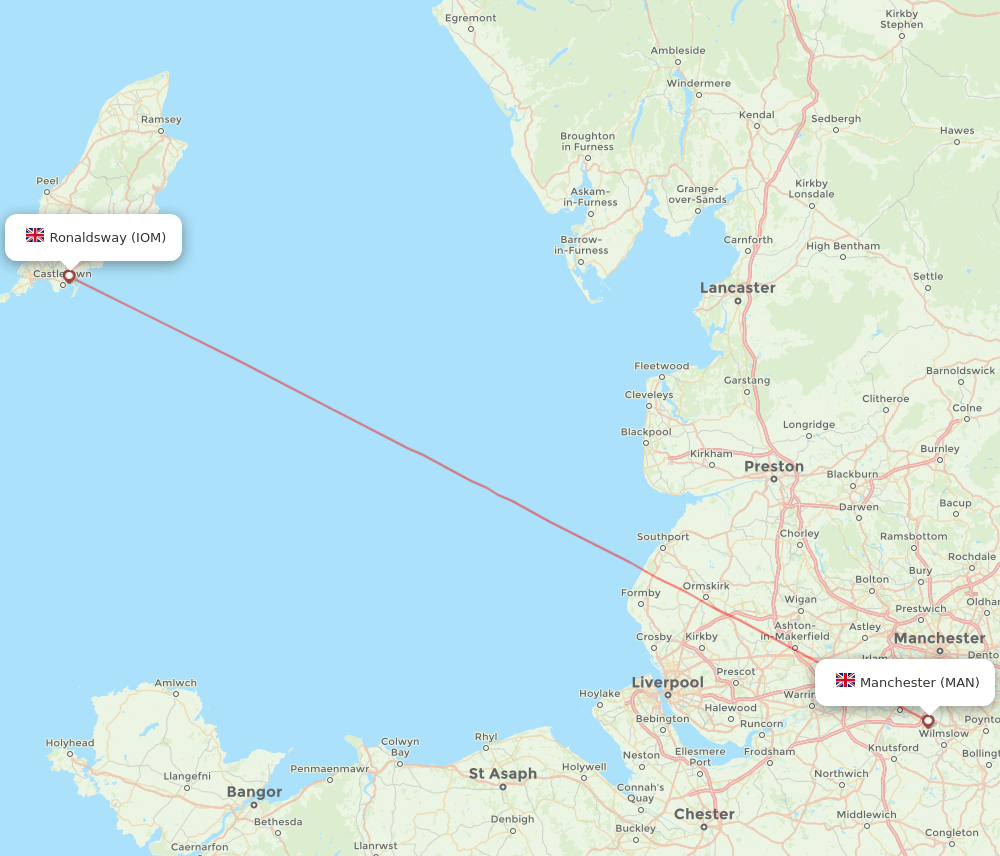 IOM to MAN flights and routes map