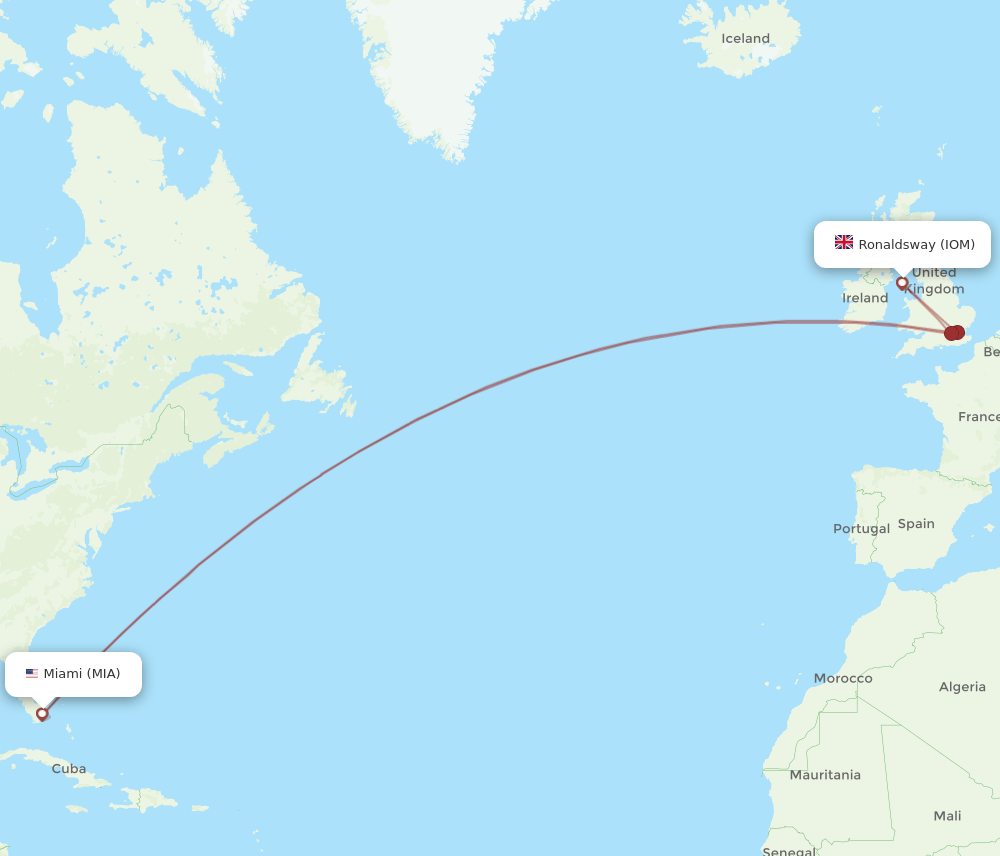 IOM to MIA flights and routes map