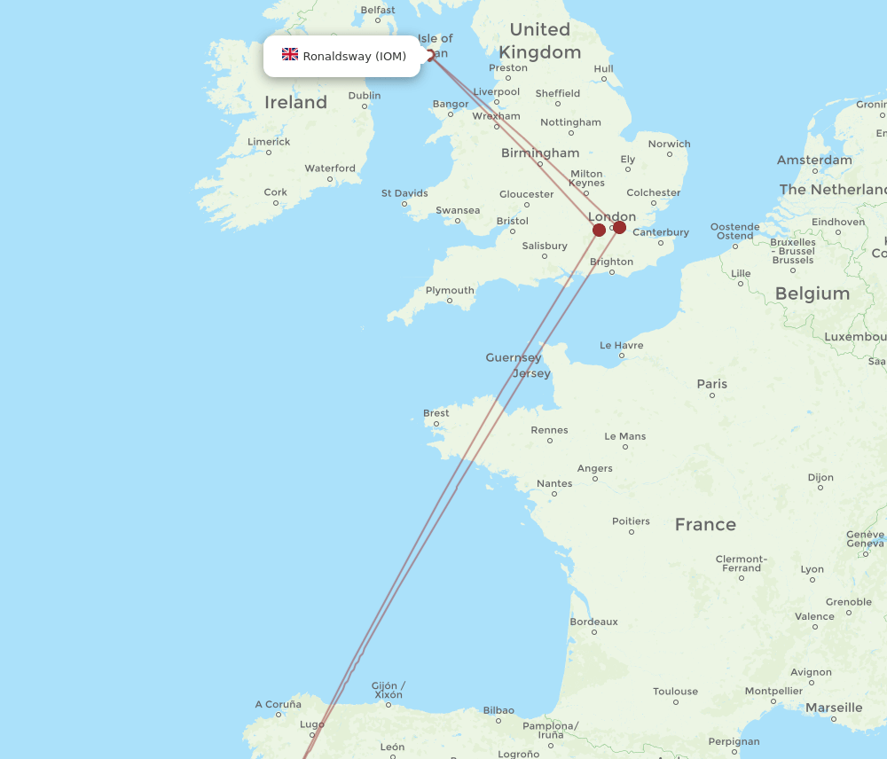 IOM to OPO flights and routes map
