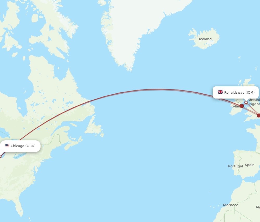 IOM to ORD flights and routes map