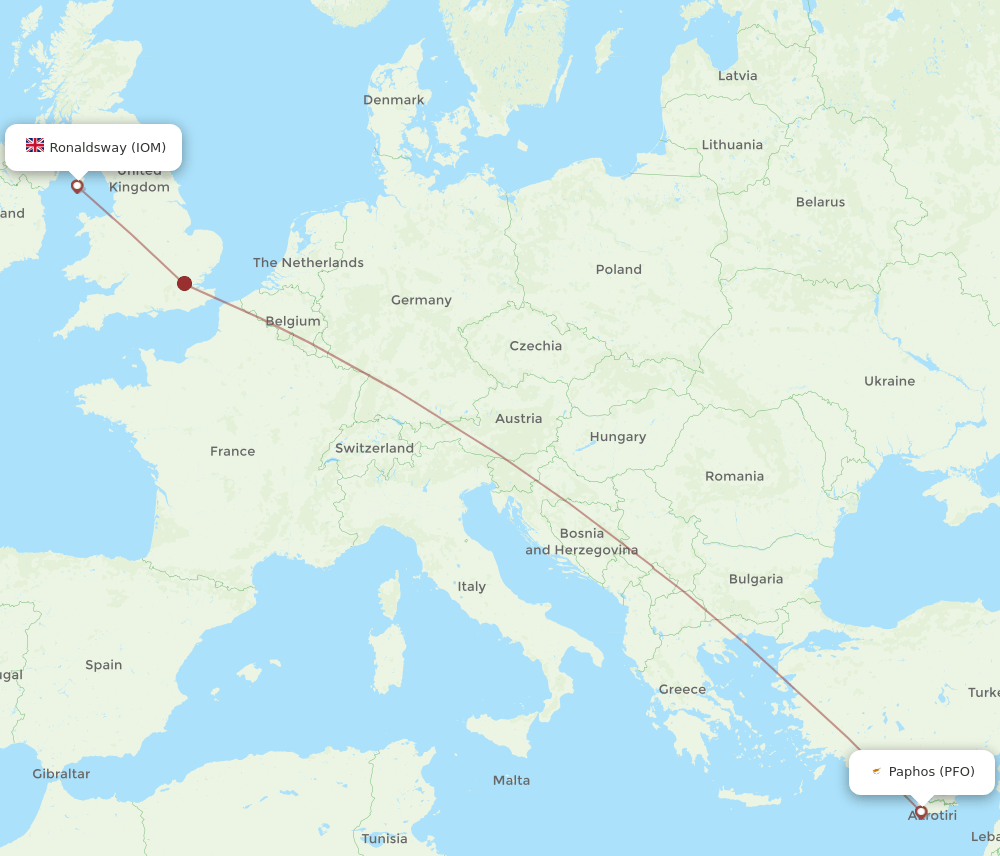Paphos - Isle Of Man route map and flight paths