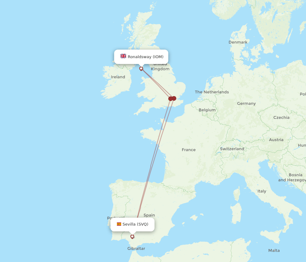 IOM to SVQ flights and routes map