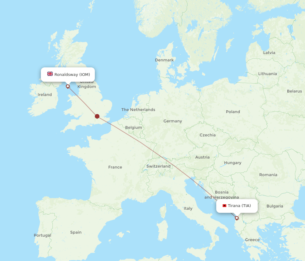 Tirana - Isle Of Man route map and flight paths